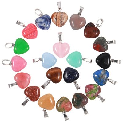 China Charms 16mm Charms Matched Gemstone Heart Crystal Stone Pendants Natural Healing Bead Pendant For Jewelry Making for sale