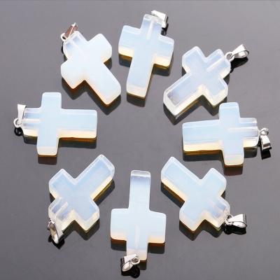 China Charms Wholesale Charm Crystal Gemstone Opal Stone Cross Pendant For Jewelry Making 18x25mm for sale