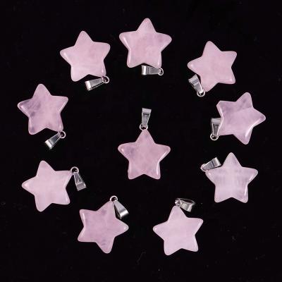 China Wholesale Charms Charms Natural Crystal Gemstone Pentacle Star Rose Quartz Stone Pendants For Jewelry Making Necklace for sale