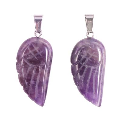 China Natural Mateiral Charms Feather Natural Crystal Stone Stone Angel Wing Amethyst Quartz Pendant Necklace For Jewelry Making for sale