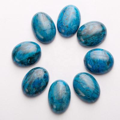 China Diy Ring Jewelry Accessories Wholesale 15x20mm Natural Blue Oval Stone Agate Flat Back Stone Cabochon Beads For Ring Jewelry Making for sale