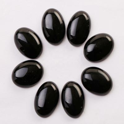 China Diy Ring Jewelry Accessories Wholesale 18x25mm Natural Black Obsidian Flat Back Stone Oval Cabochon For Jewelry Findings for sale