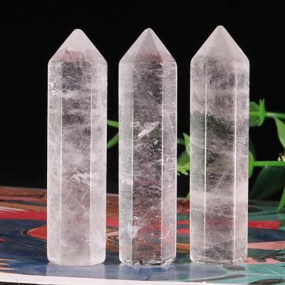 China Hexagonal magic wand natural white crystal point tower point quartz stone Europe healing column ornaments for sale