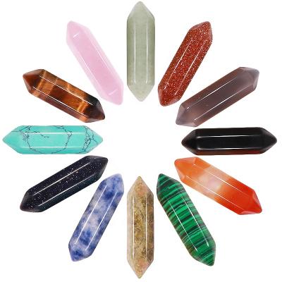 China Europe Charms Natural Stone Healing Reiki Chakra No Hole Hexagonal Acute Pendant Crystal Gem Stone Bead for sale