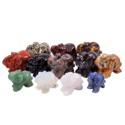 China Europe 1.5inc 2inch Natural Crystal Stone Carved Elephant Figurines Small Elephant Statue Crafts for sale