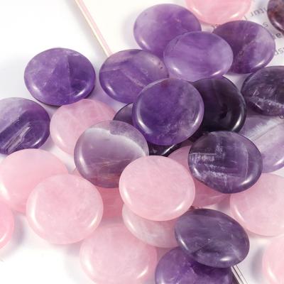 China Europe Customized Natural Amethyst Rose Quartz Healing Stone Crystal Round Gemstone No Hole for sale