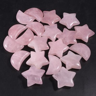 China Europe 30mm Hand Cut Natural Rose Quartz Crystal Moons and Stars Healing Polished Gemstone for Home Decoration Gift for sale