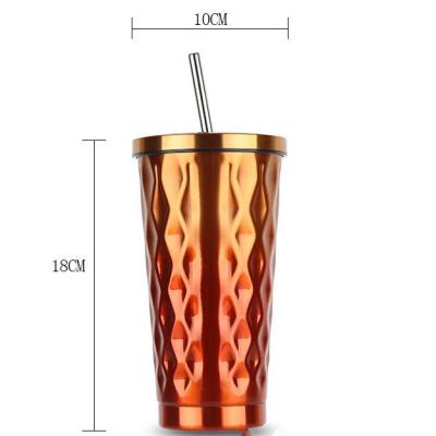 China PORTABLE Customizable Wholesale Double Wall Stainless Steel Travel Coffee Mug Wine Cup with Straw for sale