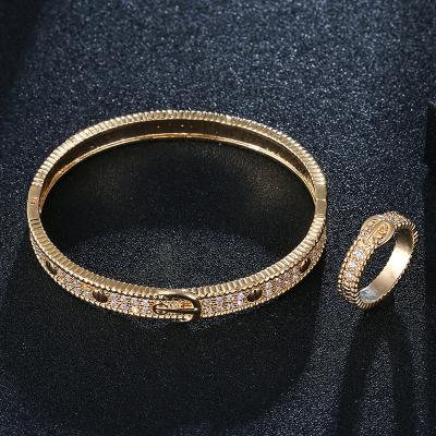 China CLASSIC Fashionable Gold Plated Belt Buckle Bracelet Copper Earring Set With Micro Temperament Women's Zircon Accessories for sale