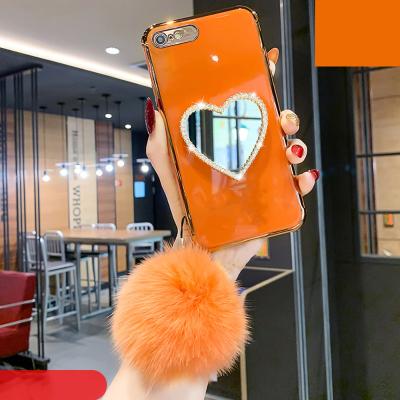 China Anti-scratch Makeup Mirror Soft Silicone Cell Phone Case With Hairball For iPhone 12 11 Pro 8 7 6 Plus for sale