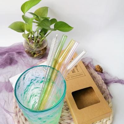 China Wholesale 8*200mm Viable Bar Colorful Straw Reusable Borosilicate Smoothie Straight Glass Straws for sale