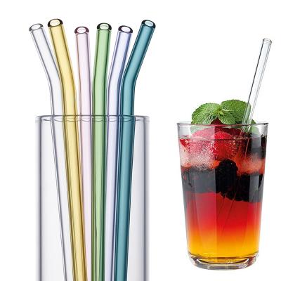 China 100% Food Grade Colored Borosilicate Glass Straw Disposable Bending Glass Straws Set Glass Drinking Straws for sale