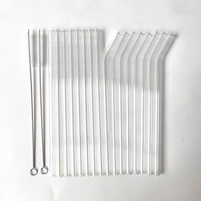 China Disposable Reusable Eco Friendly Glass Straws Set 16+2 With Cleaning Brush Borosilicate Glass Custom Packing Top for sale