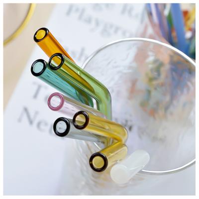 China Bubble Tea Factory Outlet Eco Straw Bent 12+2 Solid Color Solid Color Glass Straw Drinking Viable High Quantity Set for sale