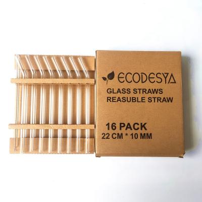 China Amazon Best 10*220mm 2021 Selling Disposable Straw Set Borosilicate Glass Drinking Straw 16PCS With Brush And Packaging for sale