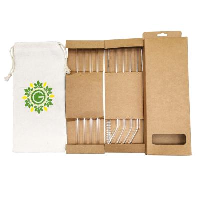 China Custom Box Packaging Disposable Factory Glass Products Glass Straws Set With Cleaning Brush for sale