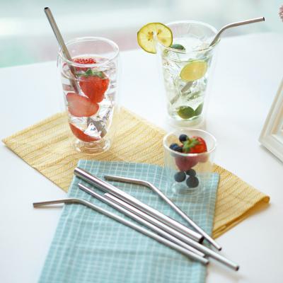 China Viable Straw High Quality 304 3 Pcs Reusable Stainless Steel Metal Drinking Straw With Straw Cleaner Brush for sale