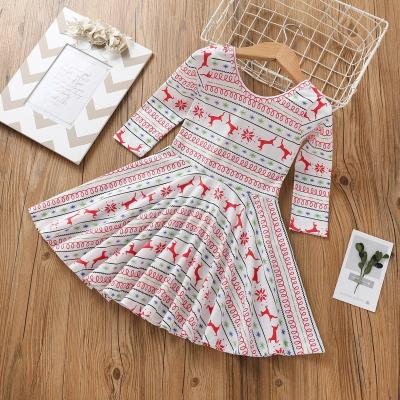 China Christmas Line One Years Of Elk Christmas New Party Girl Casual Dress High Quality Anti-static Cartoon Printing 1 To 6 Dress Children for sale