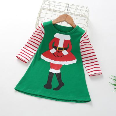 China Women Christmas Cartoon Green Breathable High Quality One Piece Knitted Casual Girl Show Dress Christmas Dress Kids for sale