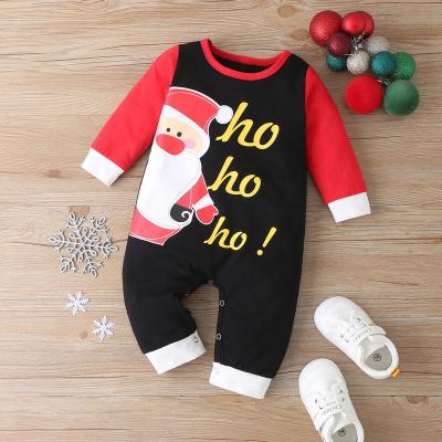 China Newborn Christmas Baby Romper Santa Claus Cotton Festival Baby Clothes Printed Black Patchwork Knitted Christmas Spandex/Cotton for sale