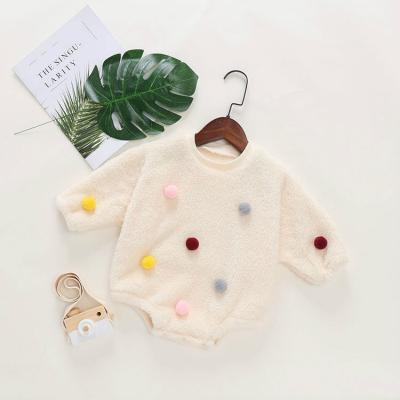 China Polyester/Cotton Babies Rompers Kids Long Sleeves Soft Balls Wool Party Overalls Autumn Winter Clothes Toddler Dot Infant Teams Playsuits for sale