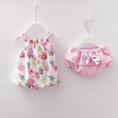 China Breathable Summer Newborn Infant Girl Dress+Briefs Sleeveless 2 Pieces Set Clothing 0-24M Baby Girls Toddler Underwear Stripe Print Clothes for sale