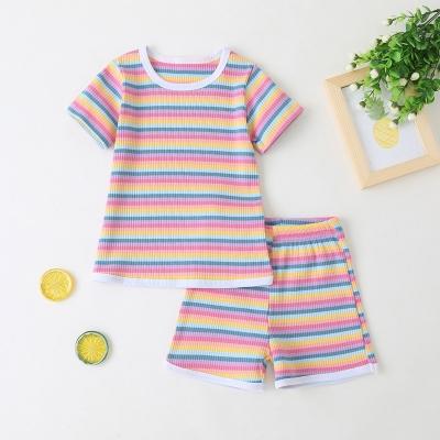 China 2021 Summer Casual Set Baby Shorts Shorts Striped Toddler Girl Sets 2-6Y Cotton Casual Clothes T-shirts + 2Pcs Shorts Kids for sale