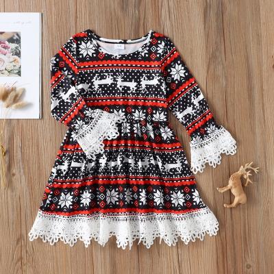 China Breathable Girls Autumn Clothes Kids Dresses for Girls Lace Up Print Long Sleeve Girls Dresses Princess Dress 1-6Y Baby Clothing Wedding for sale