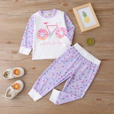 China Donut Breathable Light Purple Cartoon Cute Lavender Desserts Knitted Breathable Baby Clothes Sleepwear Ser Pajamas Kids for sale