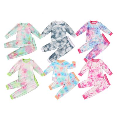 China New Fashion Casual Kids Girl Clothes Colorful Cotton Tie Dye Long Sleeve Tops+pants Kids 2 Pieces Long Pajamas Sets 2-7Y for sale