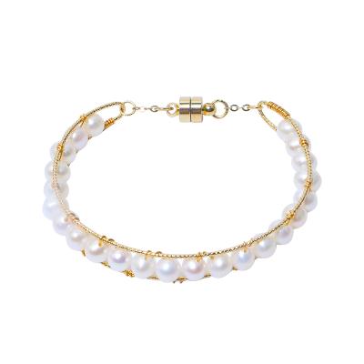 China CLASSIC Koeran Design Gold Plated 5-6mm Freshwater Close Round Pearl Bracelet With Cheap Price for sale