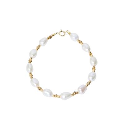 China CLASSIC fashion simple design cooper gold plated baroque freshwater pearl necklace bracelet sets for women for sale