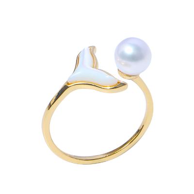 China 2021 Hot Sale Cute Fish Tail Gold Plated Pearl Ring With Cheap Price for sale