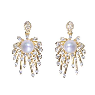 China CLASSIC 2021 summer style popular gold plated flower design 6-7mm pearl earring stud for teens for sale