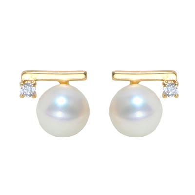 China CLASSIC Hot Selling Jewelry 14K Gold Plated Balance Beam Design Chandelier Button Pearl Earring Stud Top for sale