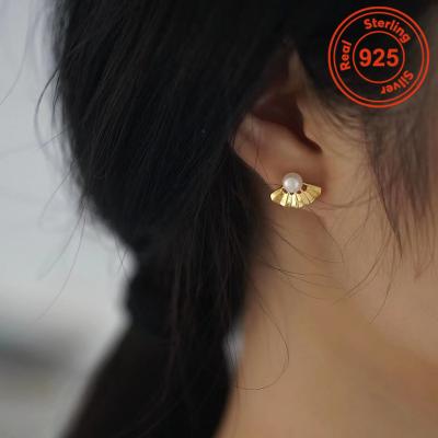 China 2021 Fashion Fashion Fan Design Earring Without Pearl Earring Stud 925 Sterling Silver Backing for sale