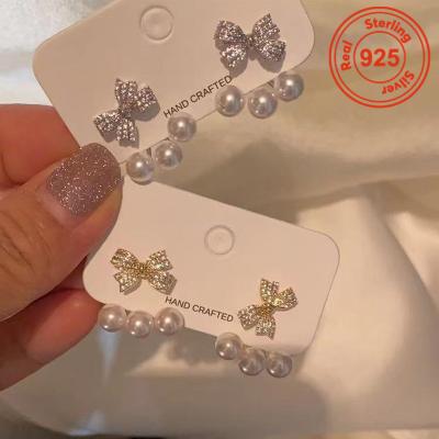 China 2021 fashion cute bowknot design earring without pearl earring stud 925 sterling silver backing for sale