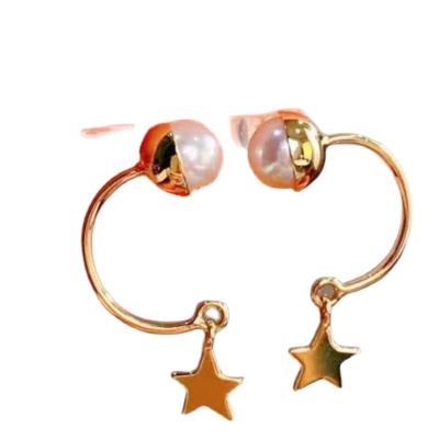 China 2021 New Fashion Design C Shape Earring Without Stand Dangle Pearl Star Earring Stud 925 Sterling Silver for sale