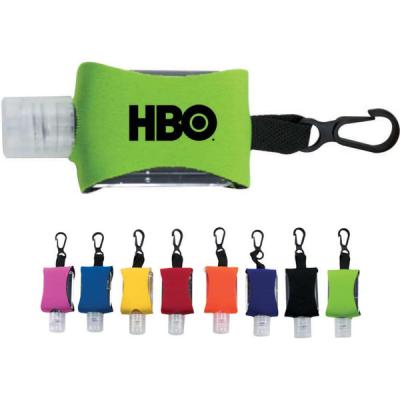China Promotioanal Gifts Neoprene Hand Sanitizer Holder Key Chain With Carabiner For Promotional for sale