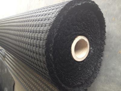 China Earth Work Project Black Woven Asphalt Geogrid Virgin Fiberglass Yarn CE / ISO for sale