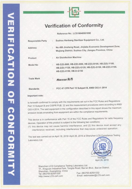 FCC - Suzhou Hanbang Sterilizer Equipment Co., Ltd.