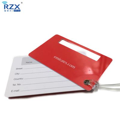 China Hang On Travel RZX Bag/Suitcase Card Factory Size CR80 Waterproof PVC Membership Luggage Waterproof wrtiable Tag Card With Slot Hole for sale