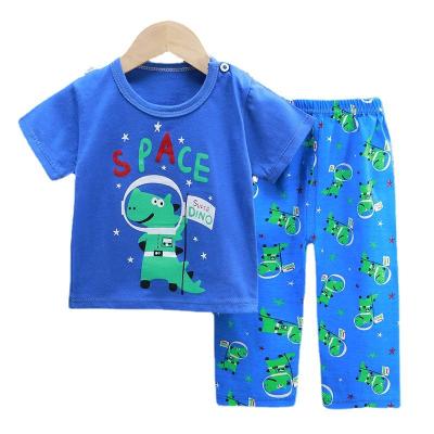 China Breathable Wholesale Cotton Pajamas Summer Top T-shirt Pants Clothing Set For Boy Girl Children for sale