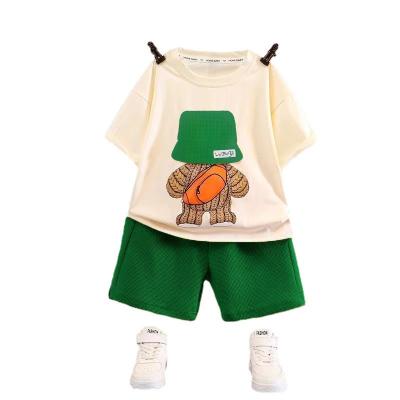 China Wholesale safe children's clothing boutique children's waffle clothes 2 pieces of clothing set shorts T-shirt boy for sale