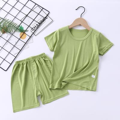 China Toddler Boy Girl Solid Color T-shirt Casual Elastic Modal Shorts Set For Baby Kids for sale