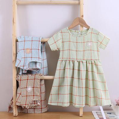 China Kids Girl Summer Breathable Short Sleeve Plaid Linen Dress For Baby for sale