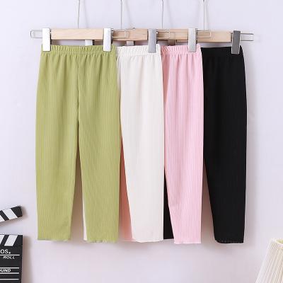 China QUICK DRY Pattern Children Solid Color Ice Silk Summer Girl Elastic Pants Leggings for sale