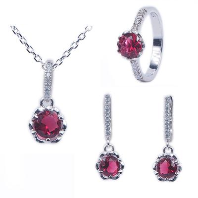 China Fashion Flower TRENDY Red Wedding 925 Sterling Silver Jewelry Set for sale