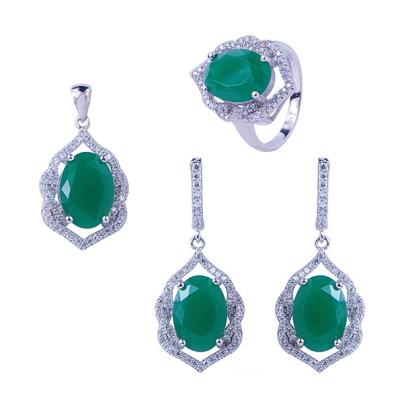 China Fashion Green Emerald Anniversary Gift Gemstone Jewelry 925 Silver Jewelry Sets For Women for sale