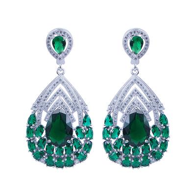 China FASHIONABLE Bridal Green Glass Stone Women Shape 925 Silver Stud Earrings for sale